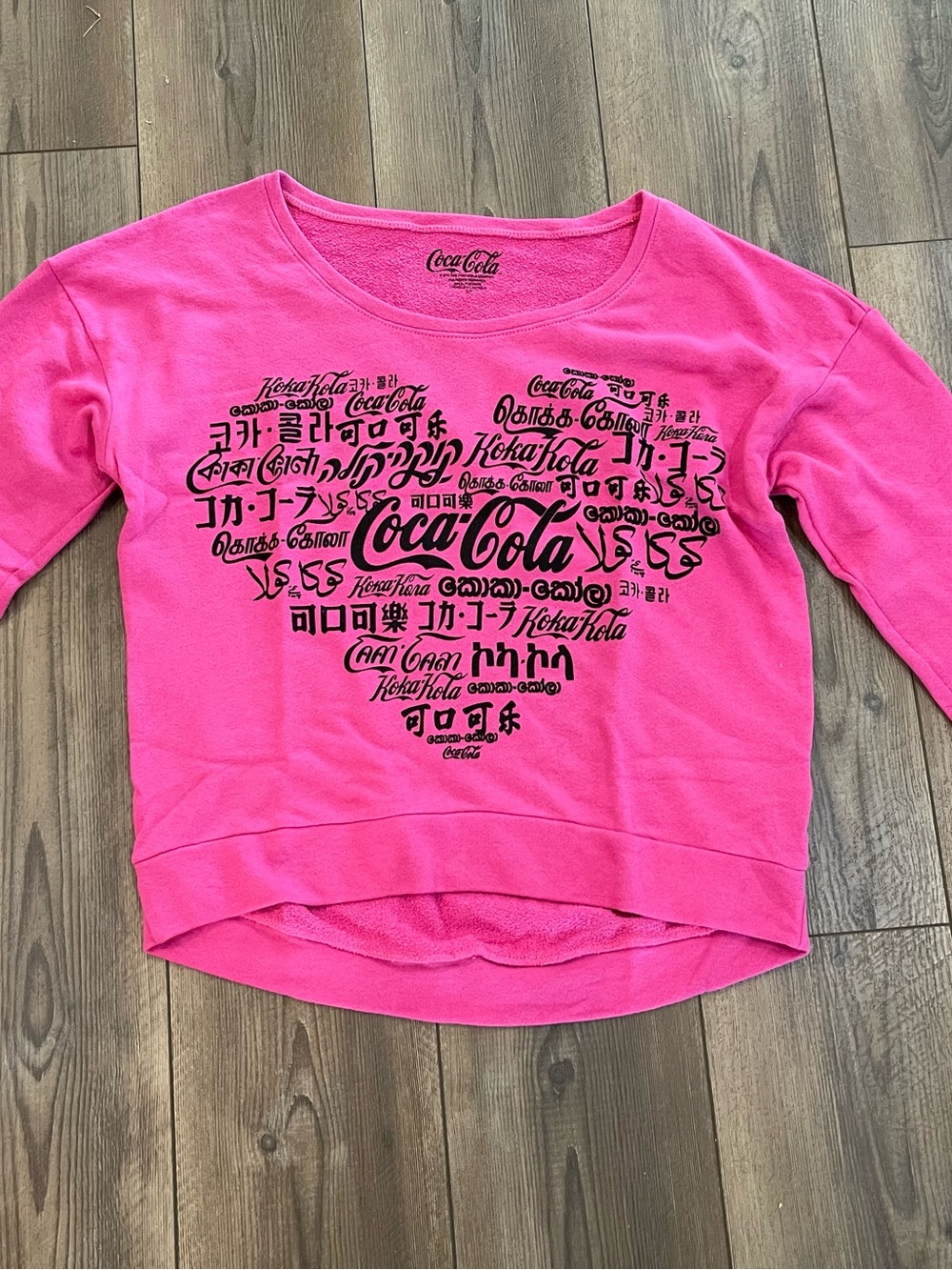 Coca Cola Bright Pink Heart-Graphic Crewneck Sweatshirt